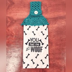 Crocheted Top Hanging Kitchen Flour Sack Towel